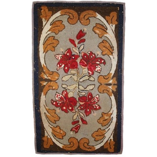 1900s Handmade Antique American Hooked Rug 2.4' X 4.1' For Sale