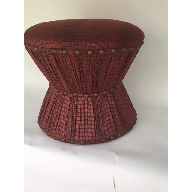 Leather Embossed Hourglass Stool For Sale In New York - Image 6 of 6