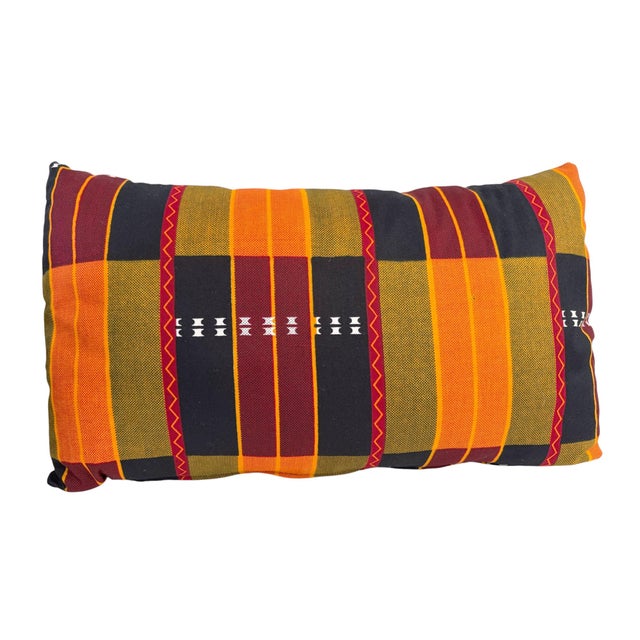 1980s African Kente Cloth Throw Lumbar Pillow 18" W For Sale - Image 5 of 6