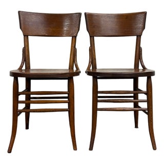 Antique Solid Oak Bentwood Curved Back Dining Chairs - Pair For Sale