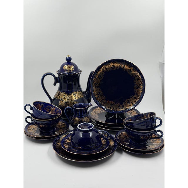 Art Deco Cobalt Porcelain Service from Bareuther, 1940s, Set of 12 For Sale - Image 12 of 18