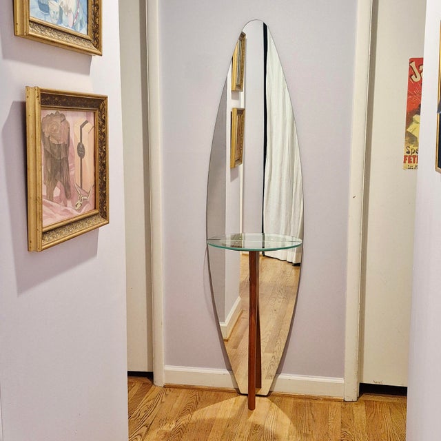 1990s Full Length Floor Mirror W/ Integrated Console Table Surfboard Shape For Sale - Image 12 of 12