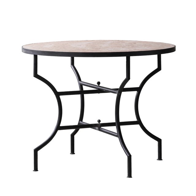 Matthew Izzo Home Moroccan Zellige Unglazed Pink Tile and Iron X Base 40" Round Bistro Table For Sale - Image 4 of 4