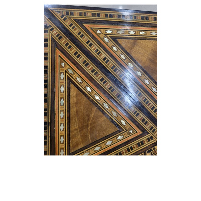 Levantine Geometric Marquetry Side Table Top on Later Ebonized Stand For Sale In Milwaukee - Image 6 of 11
