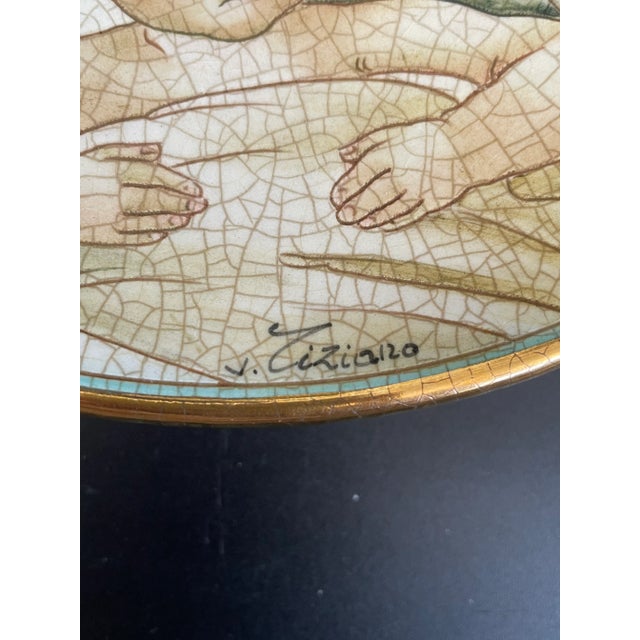 Orange 1973 Vincente Tiziano Italian Art Pottery Mother & Child Wall Plate For Sale - Image 8 of 10