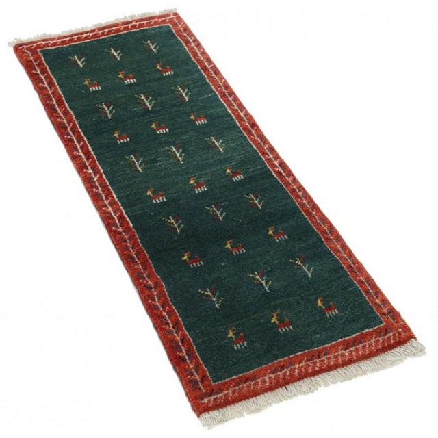 Pasargad DC Green Color Fine Hand Knotted Persian Gabbeh Runner For Sale - Image 4 of 4