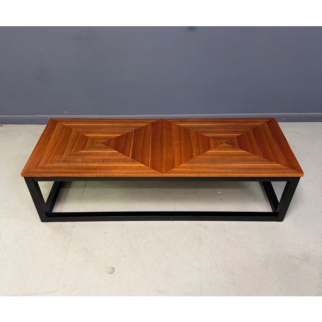 Mid-Century Modern 1970s Founders Mid-Century Modern Walnut Parquetry Coffee Table With Black Wood Base For Sale - Image 3 of 13