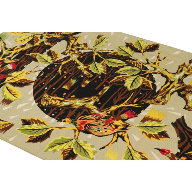 This 3x6 vintage tapestry runner is a signed collectible from the mid-century Aubusson works of French artist Jean-Claude...