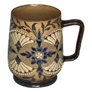 Antique Doulton Lambeth Stoneware Mug, c. 1881, Floral Design For Sale