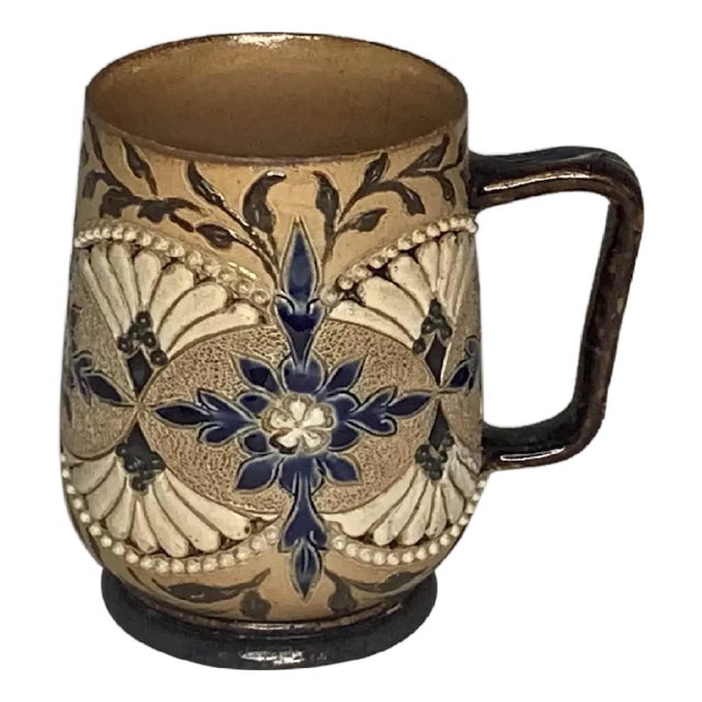 Antique Doulton Lambeth Stoneware Mug, c. 1881, Floral Design For Sale