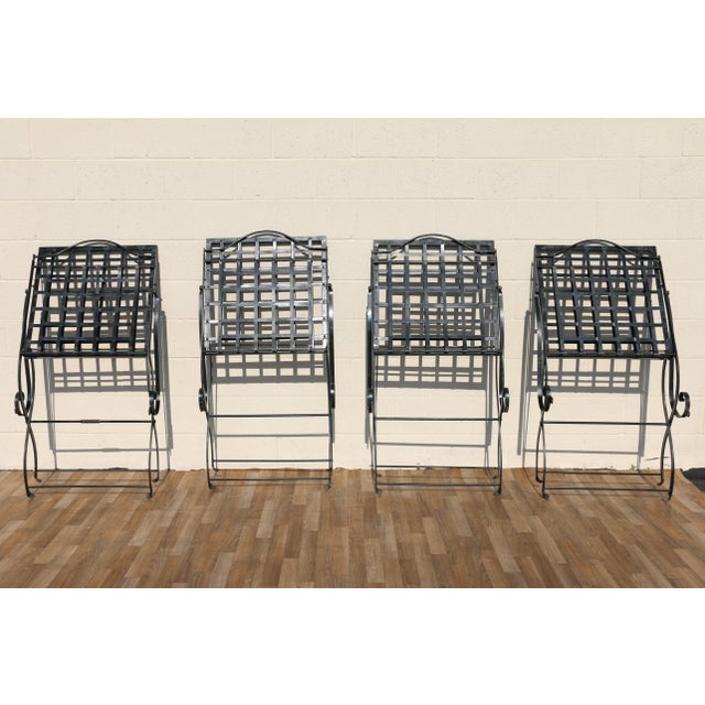 Vintage Set of Four French Wrought Iron Folding Patio Chairs by Hervé Baume | Outdoor Garden Armchairs | France 1970s For Sale - Image 17 of 18