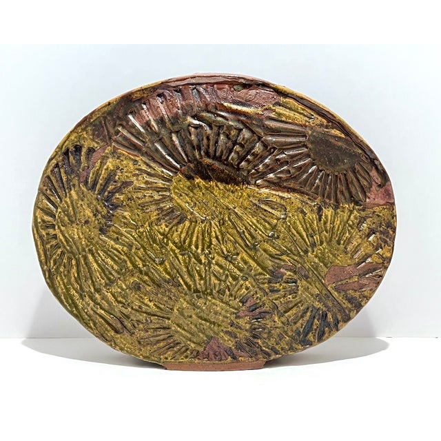 Studio Art Pottery Disc Sculptural Vase Signed By Aleph Hammer Handbuilt studio art pottery vase in a sculptural flattened...