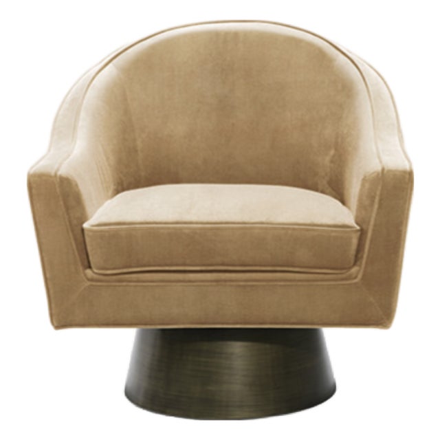 Matthew Izzo Home Dominic Camel Velvet Swivel Chair With Painted Brushed Bronze Base For Sale