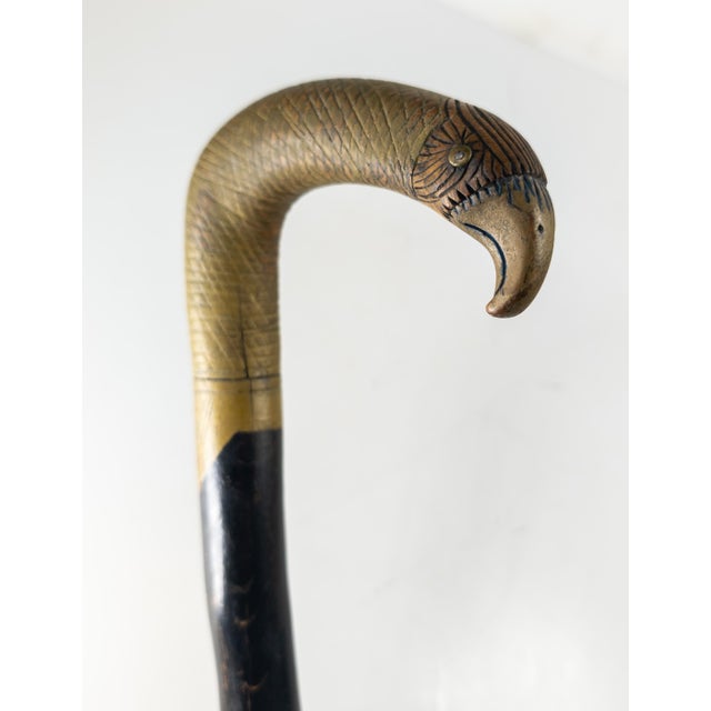 19th Century American Folk Art Carved Bird Eagle Head Cane or Walking Stick For Sale - Image 4 of 18