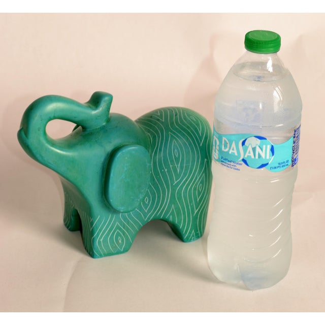 1980s Vintage African Folk Art Carved Soapstone Ocean Green Elephant Figurine Animal For Sale - Image 5 of 13
