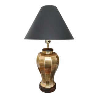 Hollywood Regency Brass Ginger Jar Lamp With Black Lampshade by Frederick Cooper For Sale