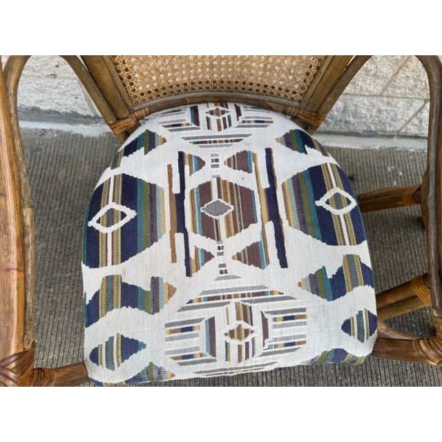 Late 20th Century Pair of 1970s Vintage Rattan & Cane Swivel Bar Stools With Upholstered Seats For Sale - Image 5 of 10