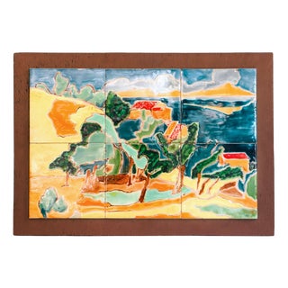Mid-Century French Ceramic Glazed Tile Panel of Anduze, 1960s For Sale