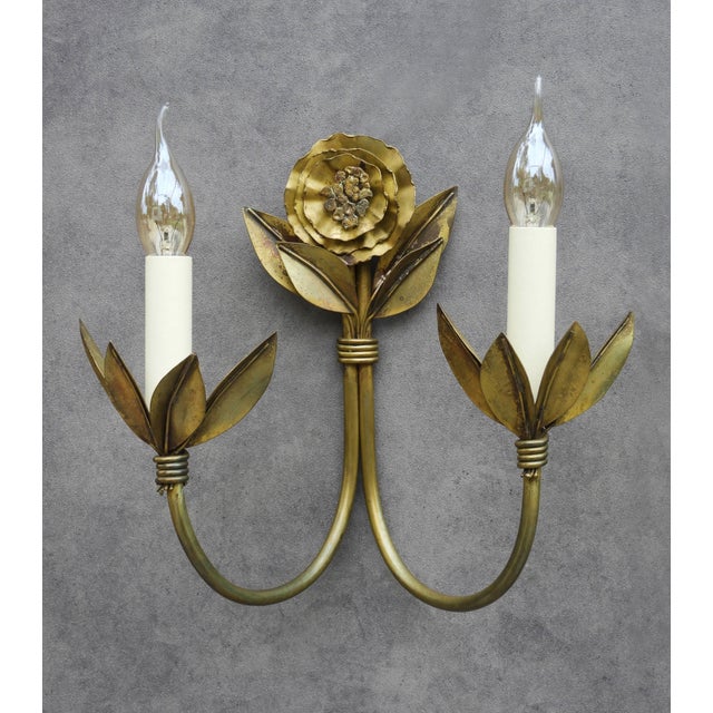 Brutalist French Brutalist Style Floral Wall Lights, 1980s, Set of 2 For Sale - Image 3 of 9