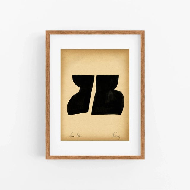 Unique piece black gouache drawing on vintage paper. Original graphic art. Abstract geometric form in black color. The...