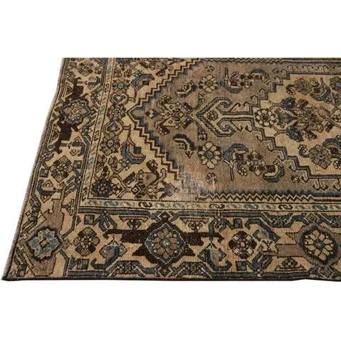 Textile 1960s Vintage Distressed Brown Handmade Geometric Wool Rug For Sale - Image 7 of 9