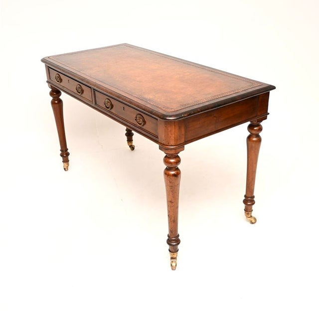 Antique Victorian Leather Top Writing Table, 1860 For Sale - Image 4 of 11