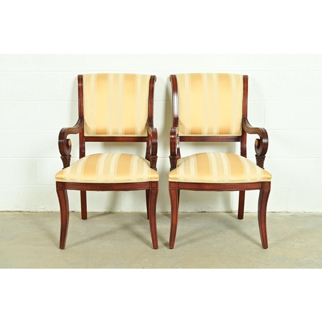 English Baker Furniture Style Regency Carved Mahogany Armchairs, Pair For Sale - Image 3 of 13