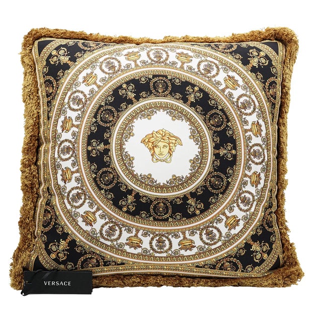 Baroque Versace Home “I Love Baroque” Silk Cushions – Pair, Medusa Print, Made in Italy For Sale - Image 3 of 4