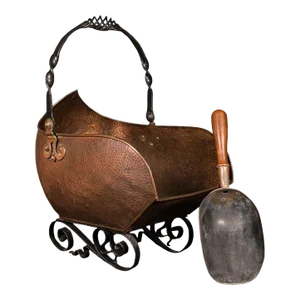 1900s Victorian Antique Art Nouveau Coal Scuttle, English Copper, Fireside Log Bucket