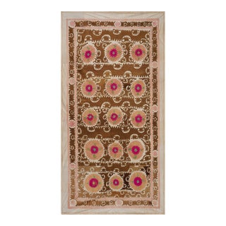Decorative Suzani Embroidery | Brown Living Room Wall Hanging Bed Throw 6'1'' X 11'8'' For Sale