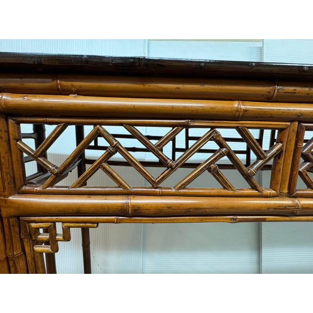 Wood Chinese Bamboo Altar Table With Black Lacquer Top, Late 20th Century For Sale - Image 7 of 13