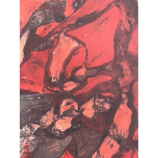 Vintage Signed Abstract Painting in Red and Black, Figurative Composition For Sale - Image 4 of 10