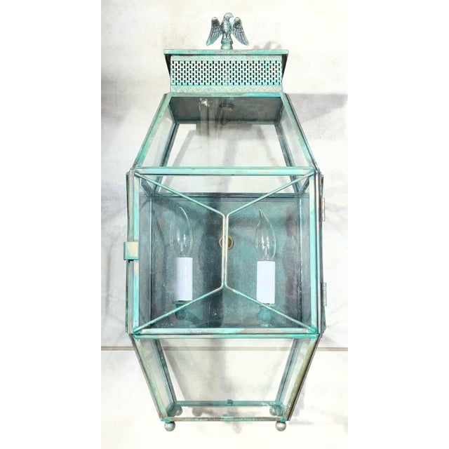 Vintage Solid Brass Outdoor Wall Lantern / Wall Sconce 9”w X 9”.5 D X 19”.5 H For Sale - Image 9 of 13