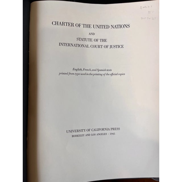 English 1945 UN Charter & International Court of Justice UC Press First Edition Book For Sale - Image 3 of 5