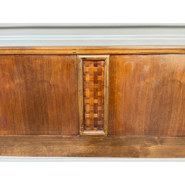 Wood 1960s Mid Century Walnut King Size Headboard Attributed to Lane For Sale - Image 7 of 8