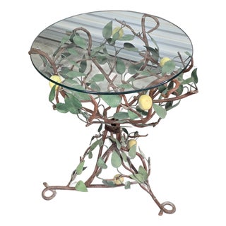 Vintage Mid Century Gueridon Glass Top Tole Lemon Citrus Table For Sale