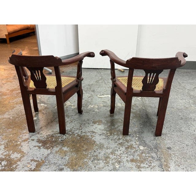 Early 20th Century Anglo-Indian Lyre-Back Arm Chairs, Pair For Sale - Image 5 of 12