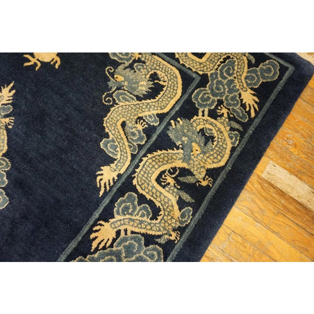 1900s Blue Navy Dragon Antique Chinese Peking Carpet 4'8" X 5'10" Knotted Wool Rug For Sale - Image 15 of 15