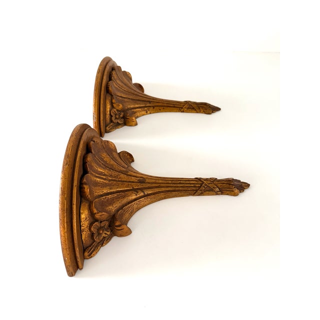 Mid 20th Century Hollywood Regency Gilt Shelf Brackets, a Pair For Sale - Image 5 of 11