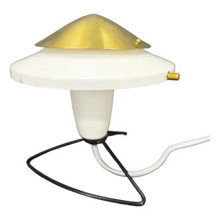 Czech Space Age Table Lamp in Brass and White Metal by Zukov, 1970s For Sale