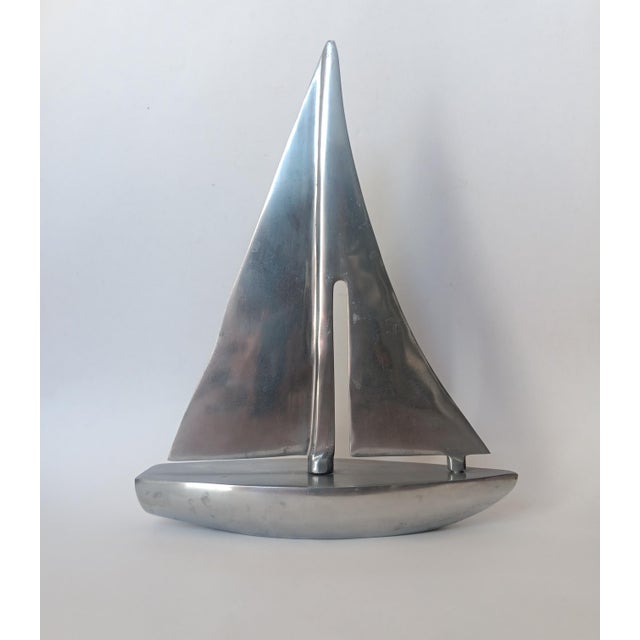 Silver Vintage French Aluminium Sailboat Figurine, 1970s For Sale - Image 8 of 8