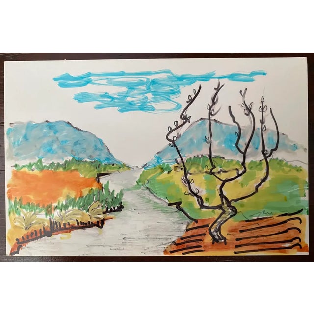 Alexandra Merker (1920-2009) landscape painting on glossy heavy paper. Signed and titled on back; estate stamp on back