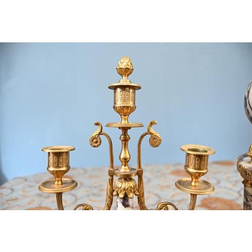 Louis XVI Clock Set in Marble with Gilt Candelabras, 1890, Set of 3 For Sale - Image 18 of 18