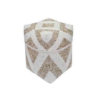 Vintage Tan & White Bamboo Beaded Box Small For Sale