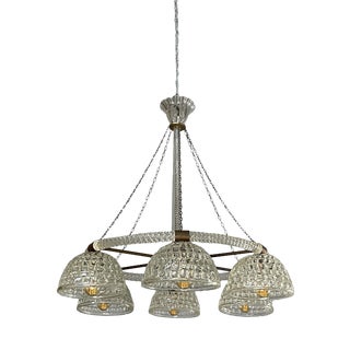 Art Deco Italian Glass and Brass Chandelier, 1930s For Sale