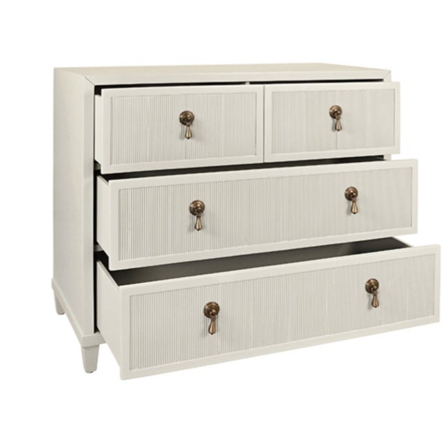 Contemporary Matthew Izzo Home Pascal Antique White Matte Lacquer Three Drawer Chest With Brass Drawer Pulls For Sale - Image 3 of 7