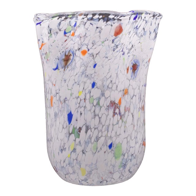 1980s Multicolor Murano Style Glass Vase With Murrine For Sale