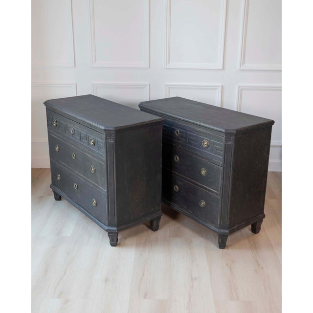Wood Pair of Swedish 19th Century Painted Chests of Drawers, c. 1850 For Sale - Image 7 of 11