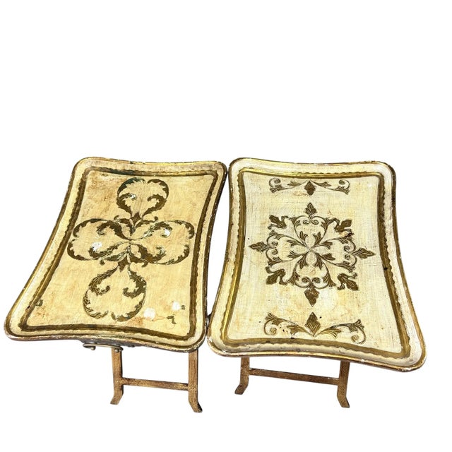 Gold Vintage Italian Florentine Folding Tray Tables With Stand - Set of 4 For Sale - Image 8 of 12