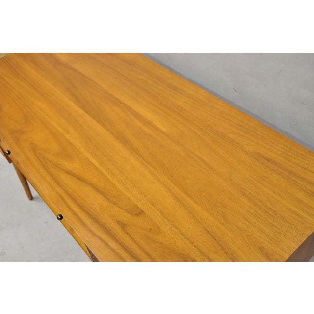 West Elm Williams Sonoma Mid Century Modern Acacia Teak Style Writing Desk (B) For Sale - Image 9 of 16